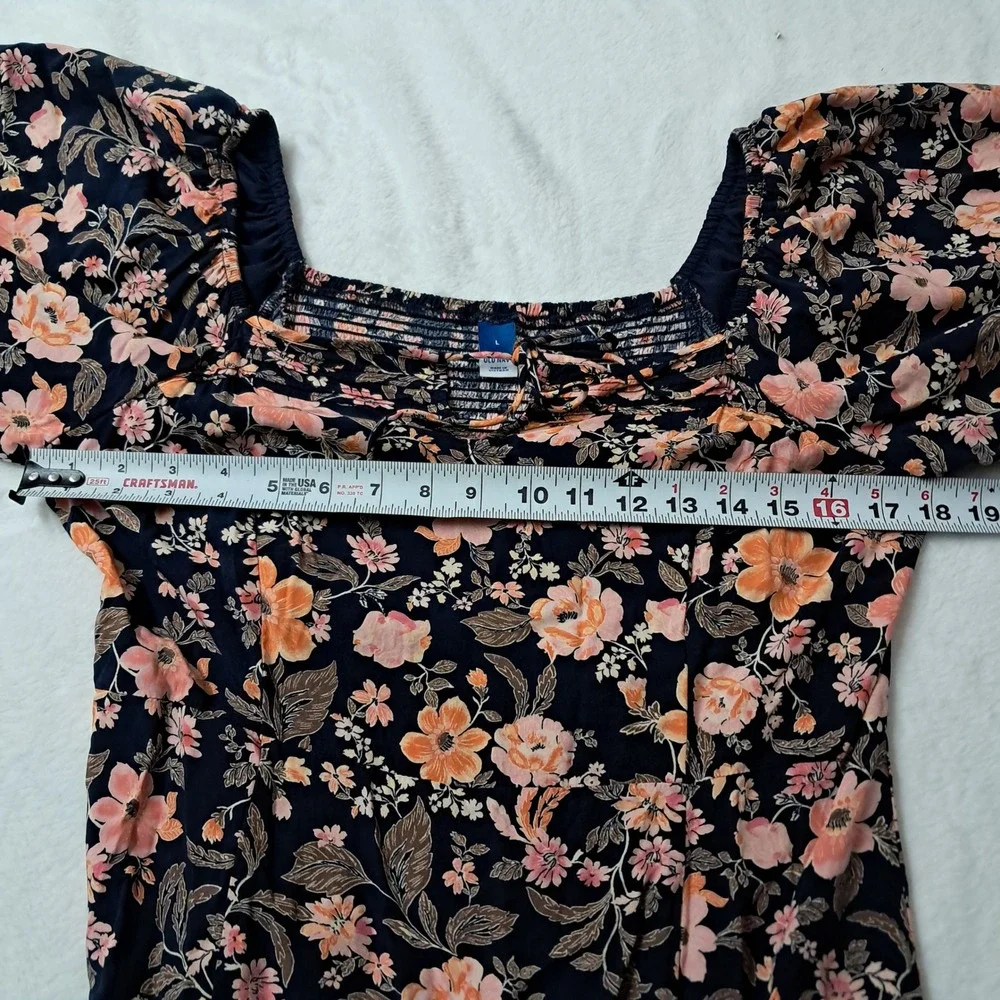 Old Navy Dress Women's Large Midi Navy Floral Puff Sleeve Smocked Feminine - Picture 11 of 12